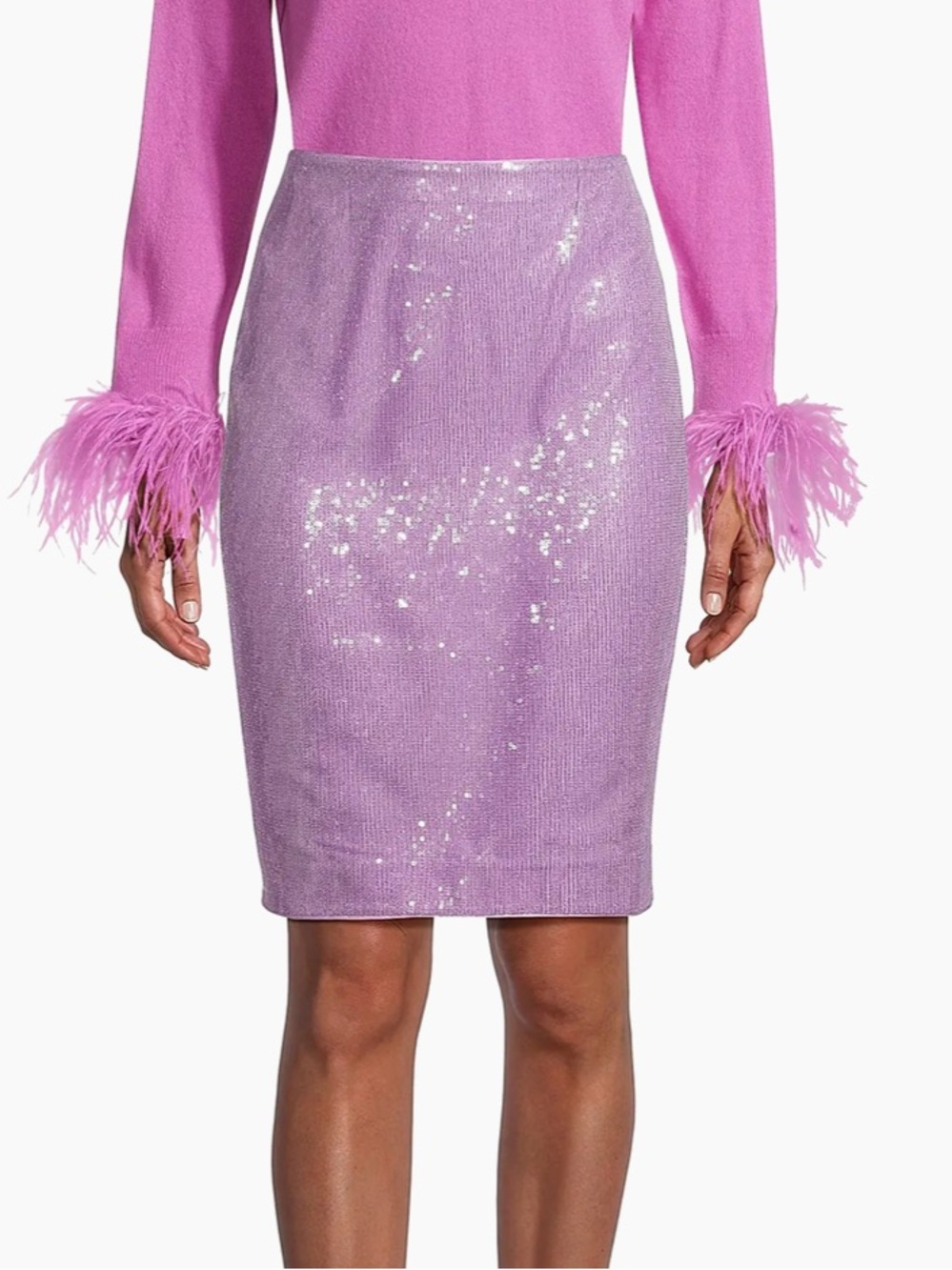 M24 Milly Adley Sequin Pencil Skirt in lavender purple.